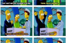 now that he has the hot dog he may rest in peace cause he's in a cemetery anyway