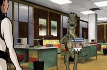 No one likes the new velociraptor at the office .. I wonder why he is quite friendly