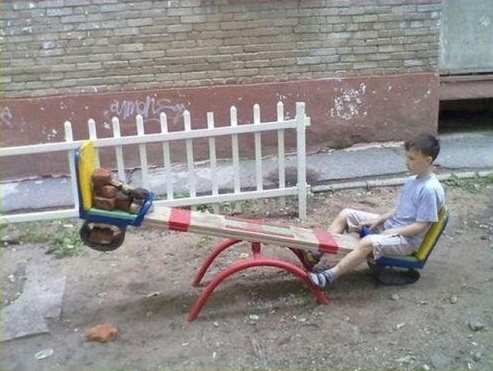 Forever alone lvl: seesaw + bricks