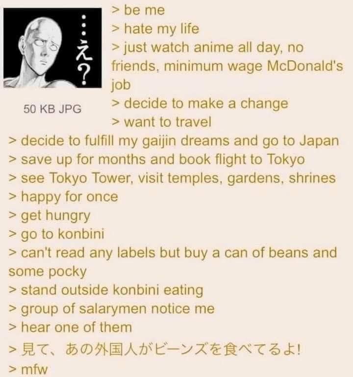 見て、あの外国人がビーンズを食べてるよ!