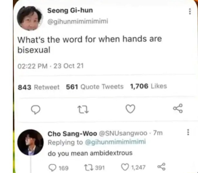 he means that his hands are jerking off other dudes