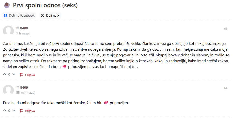 Tudi mi imamo lahko tako temo. Kako vam je bilo prvič?
