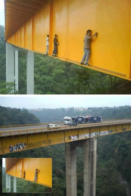 Someone asked how people do graffiti on bridges