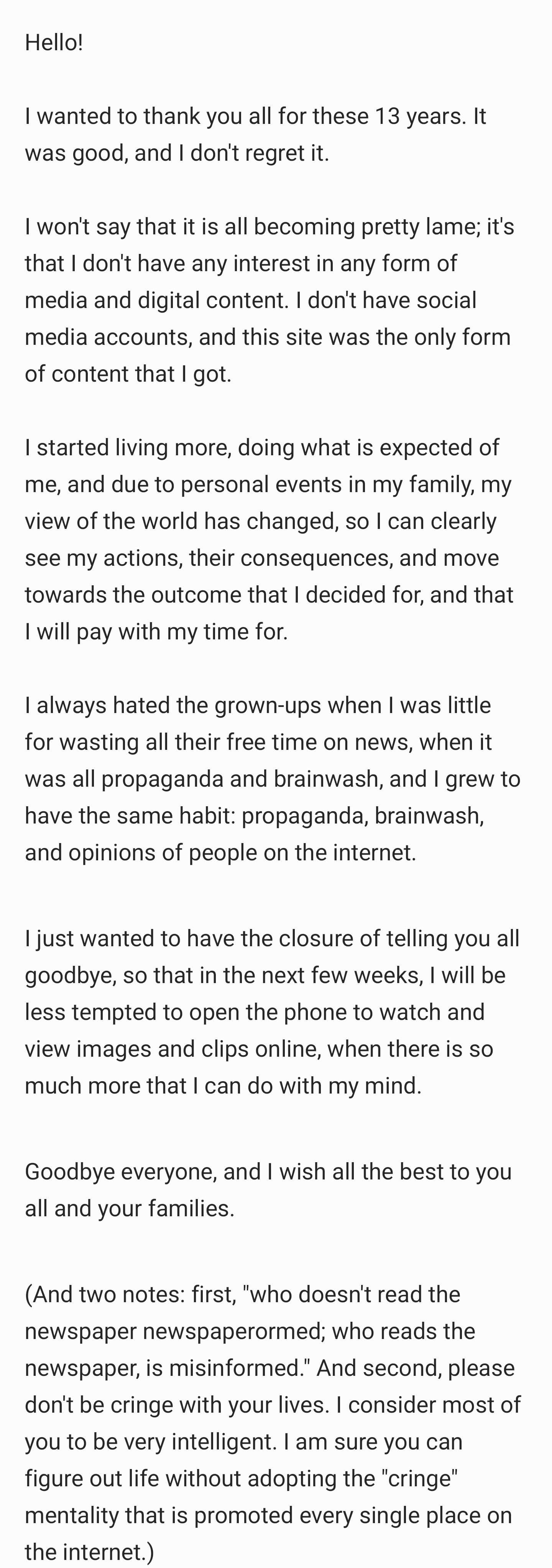 Goodbye, and take care of yourselves