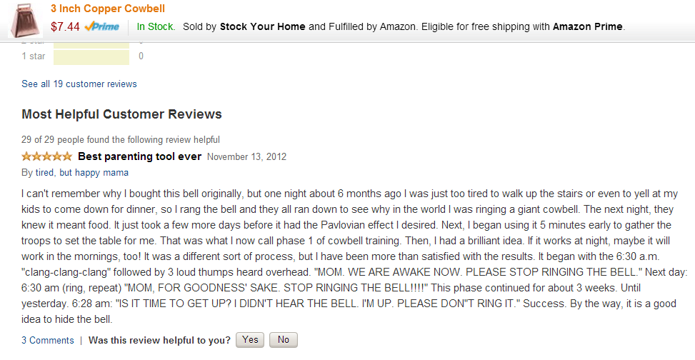 It was a very helpful review.... and yes I bought the cow bell