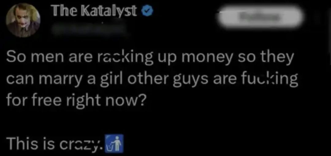 Modern dating in a nutshell. Women are the huge winners of the equation tho.