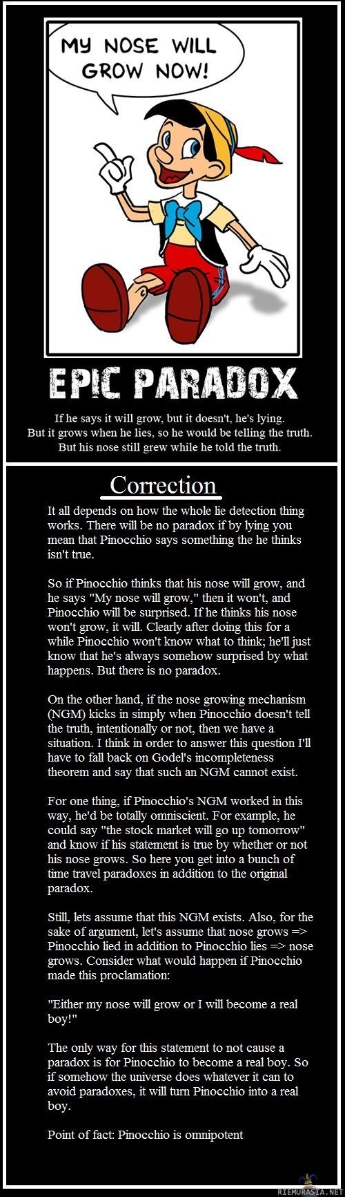 I saw your epic paradox, and bring you: THE SOLUTION!
