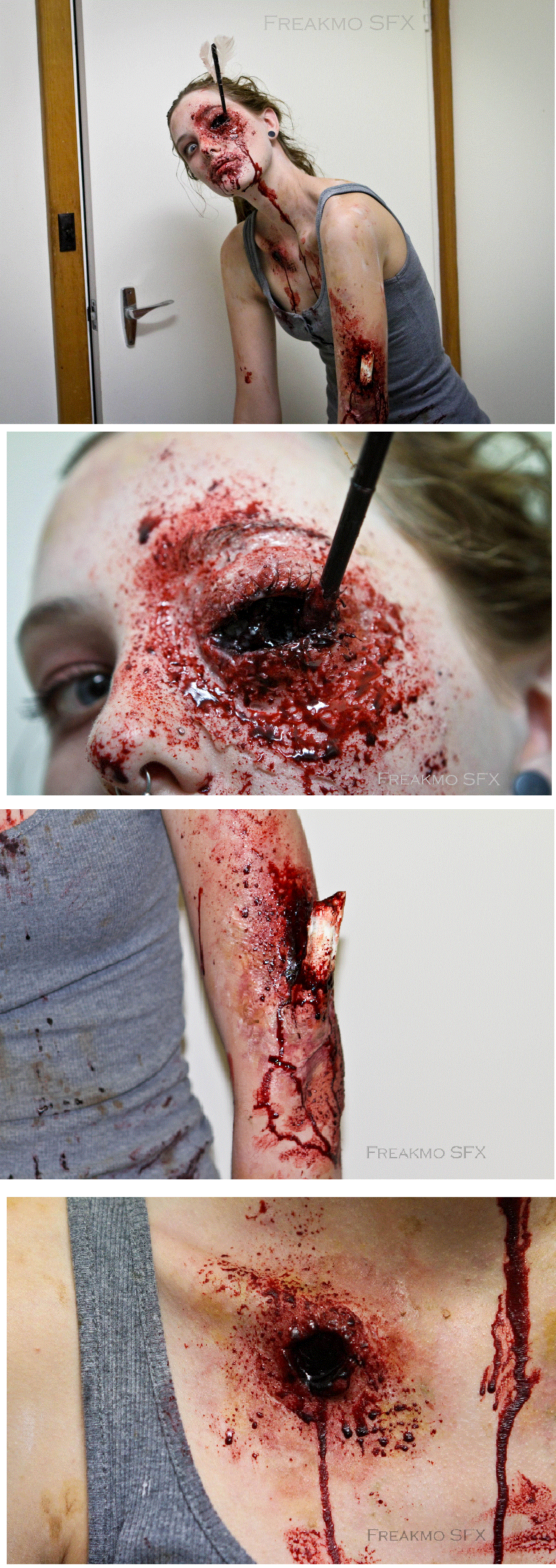 Pretty cool zombie makeup: arrow to the eye