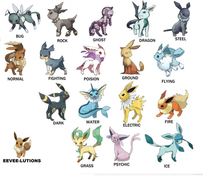 If Evee evolved into every type of pokemon