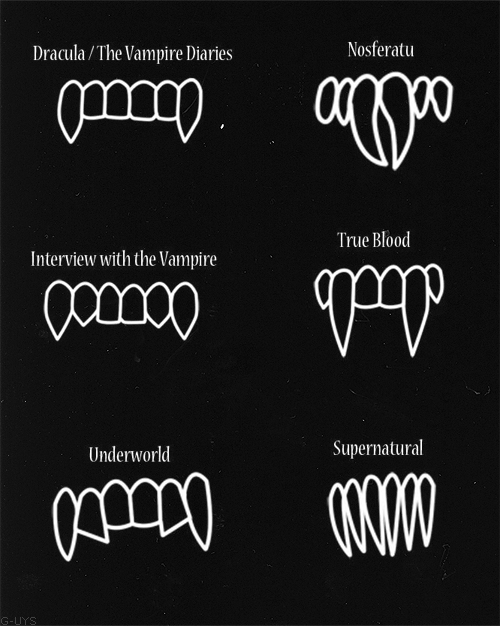 Different vampire teeth from different movies/shows