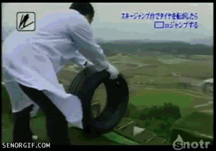 Testing How Fast a Tire Goes Down a Ski Ramp...