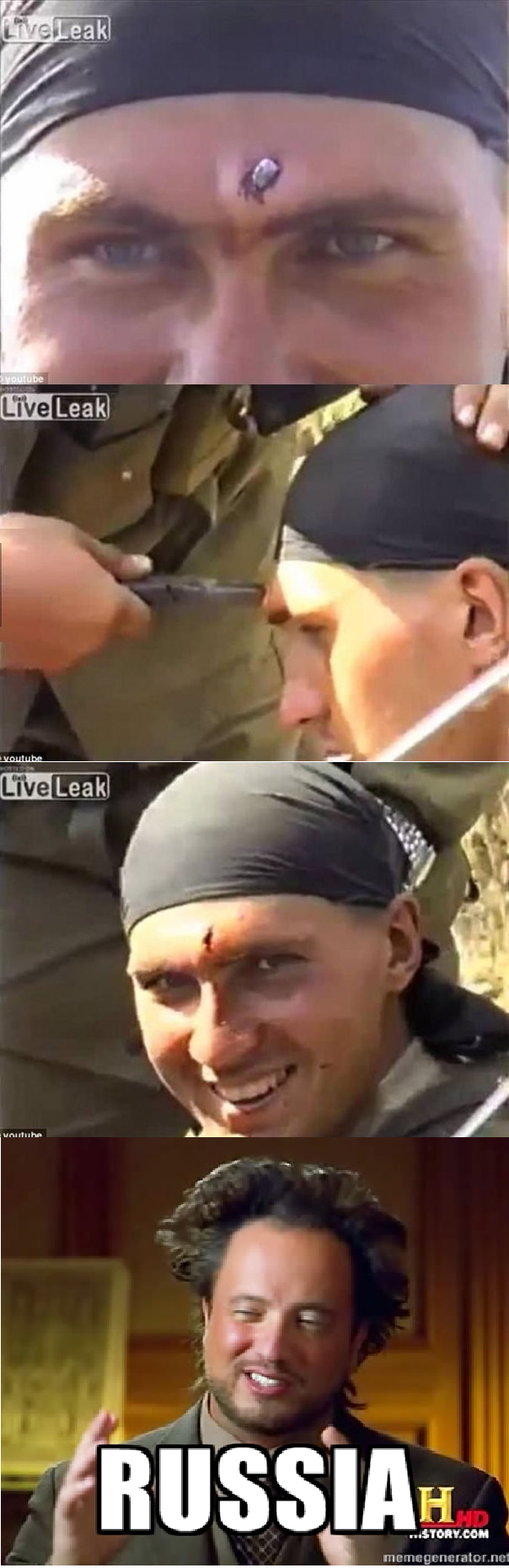 Russian Soldier Catches Bullet with Forehead - link in comments