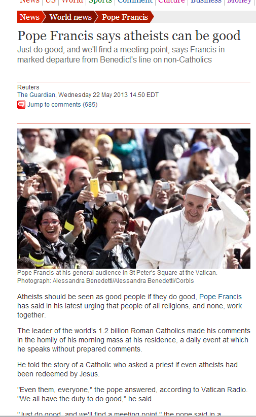 Pope says Atheist can be good. Finally. Just Finally. (source in comments)