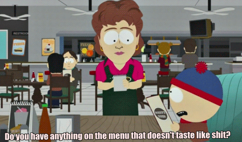 Ordering a meal at a low budget restaurant.