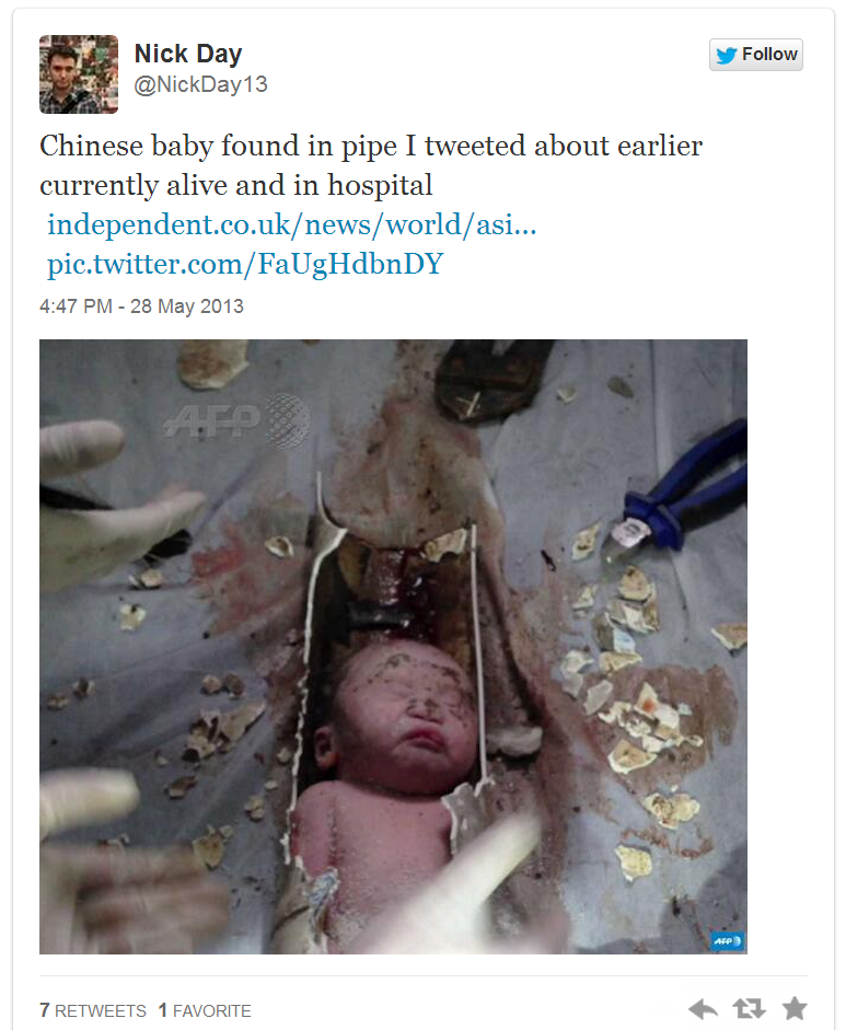 Chinese baby flushed down on a toilet