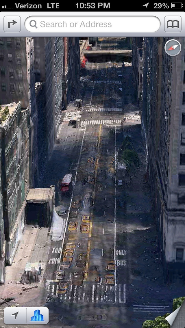 Apple maps makes New York look like there was a zombie infestation.