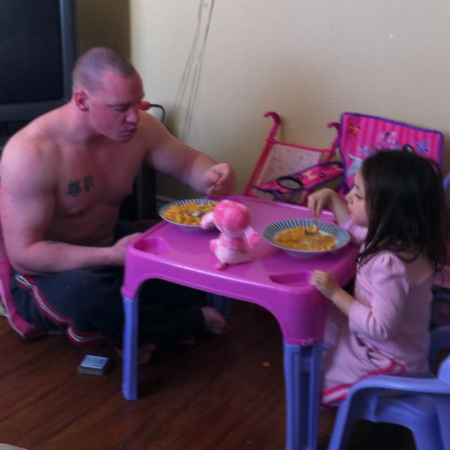 you are never to manly to eat with your daughter at her table