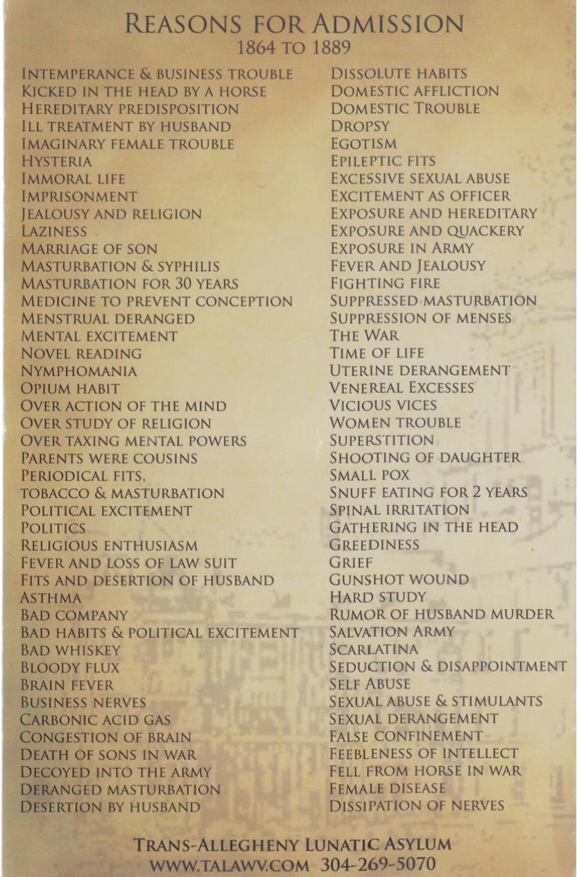 Lunatic Asylum Admissions; Would you have ended up in the Asylum?