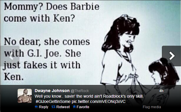 This is the picture the Rock tweeted regarding his role in G I Joe. Nuff said.