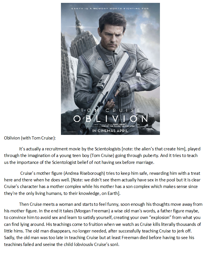 SPOILER! Oblivion: A Scientology Recruitment Video. With special Thanks to the Green Leaf