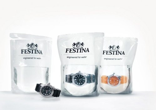 Swiss water-proof watch are sold in a bag of water