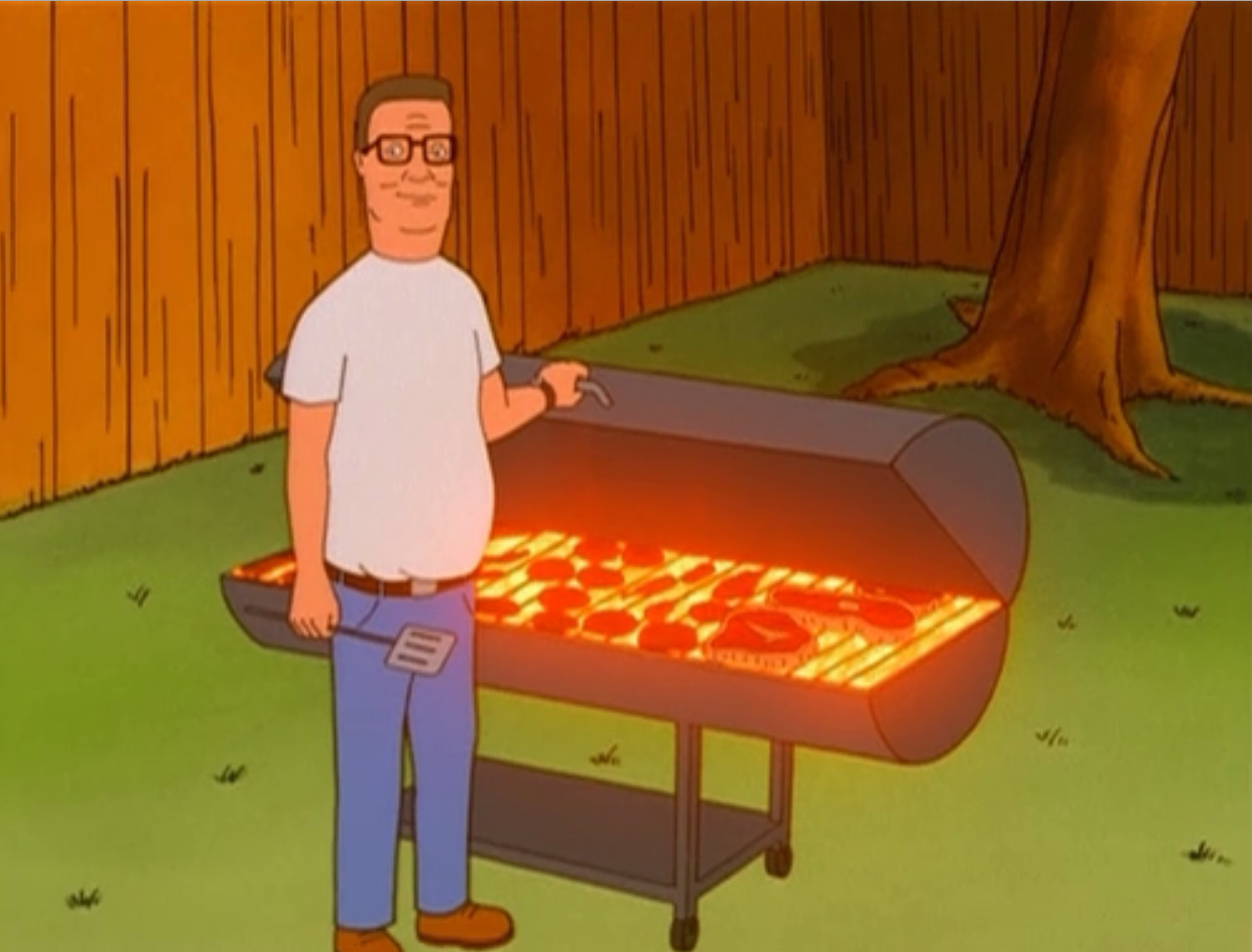 Watching KotH when... Blasphemy! Hank Hill grilling without propane!!! Where was God... S3EP19