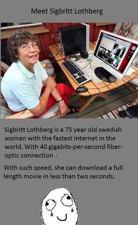 Grandma with the FASTEST internet... for reading NEWSPAPERS?