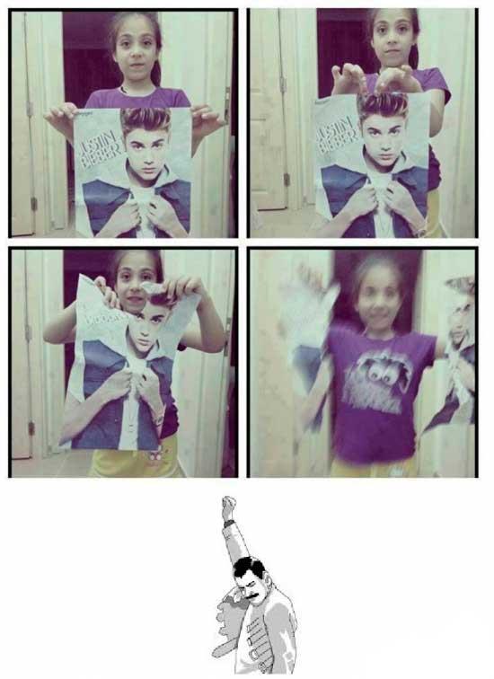 Just a teenager with a justin bieber poster.