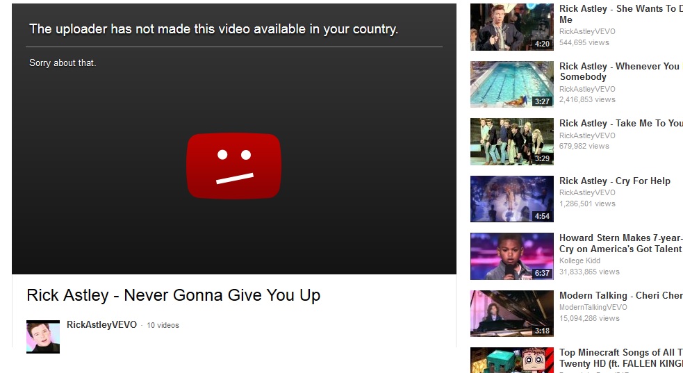 So I was about being rickrolled... For once I like my country