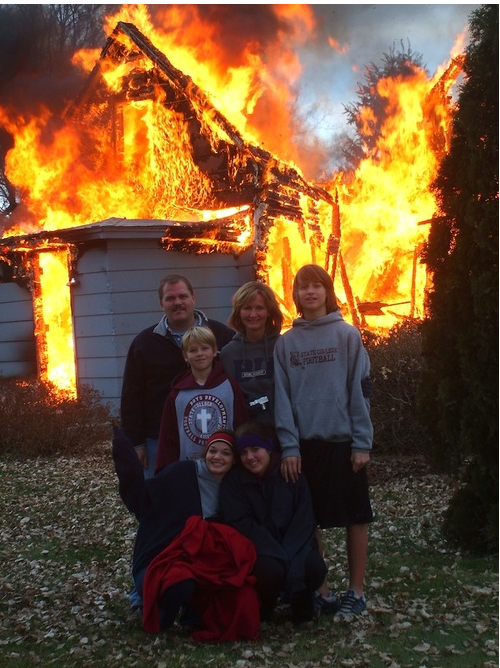 Just posing in front from our burning house