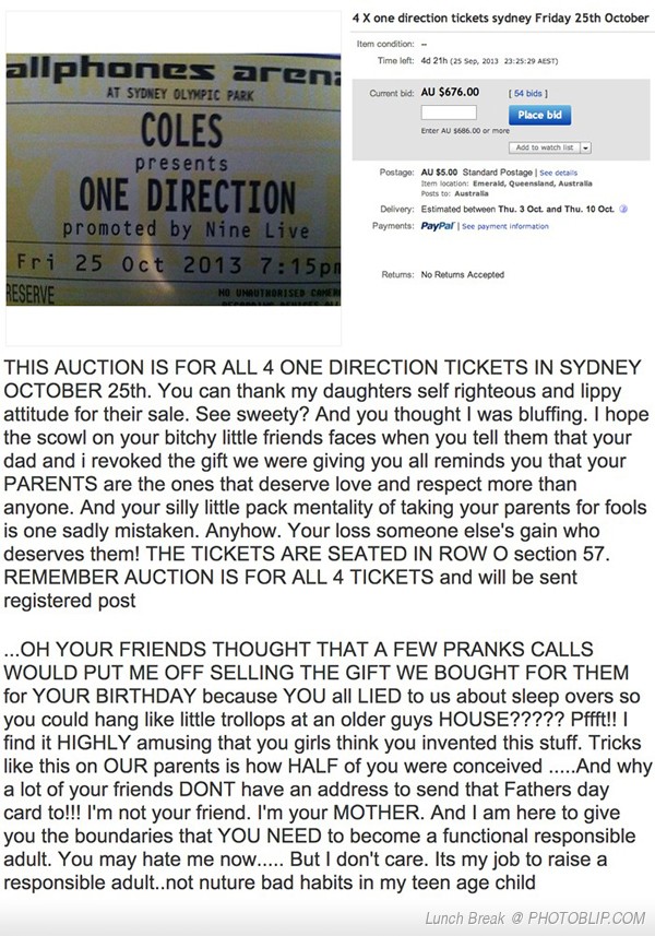 One Direction tickets for sale.