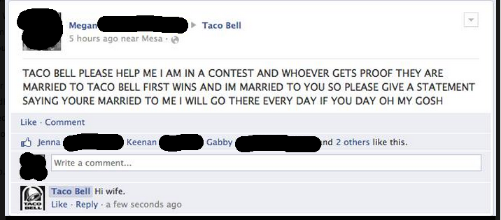 Taco Bell is my friends Husband
