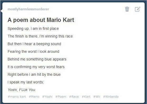 Poem about Mario Kart