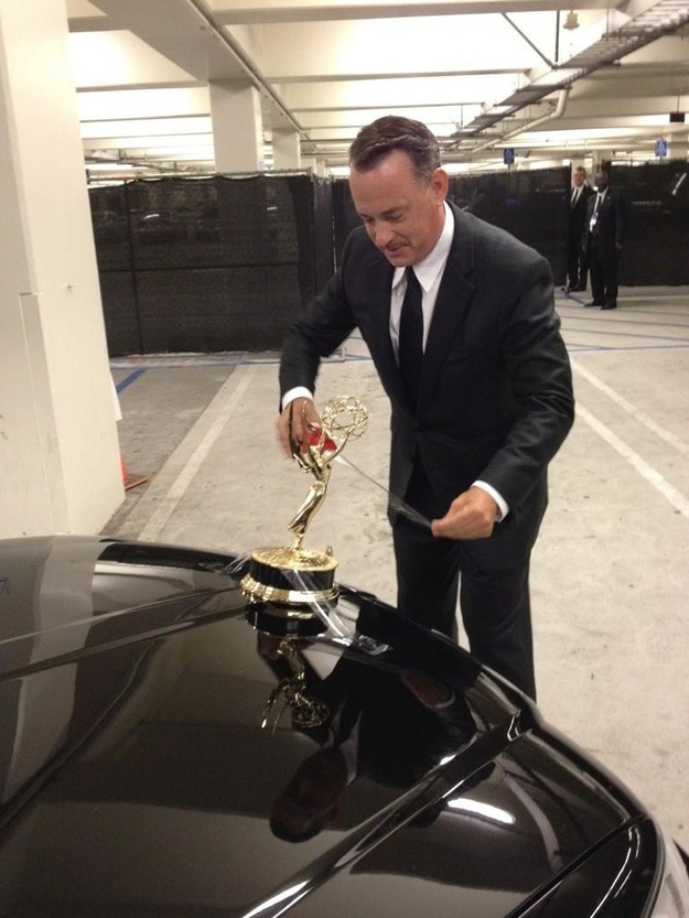 Tom Hanks taped his Emmy to his car and drove around with it. Straight up boss.