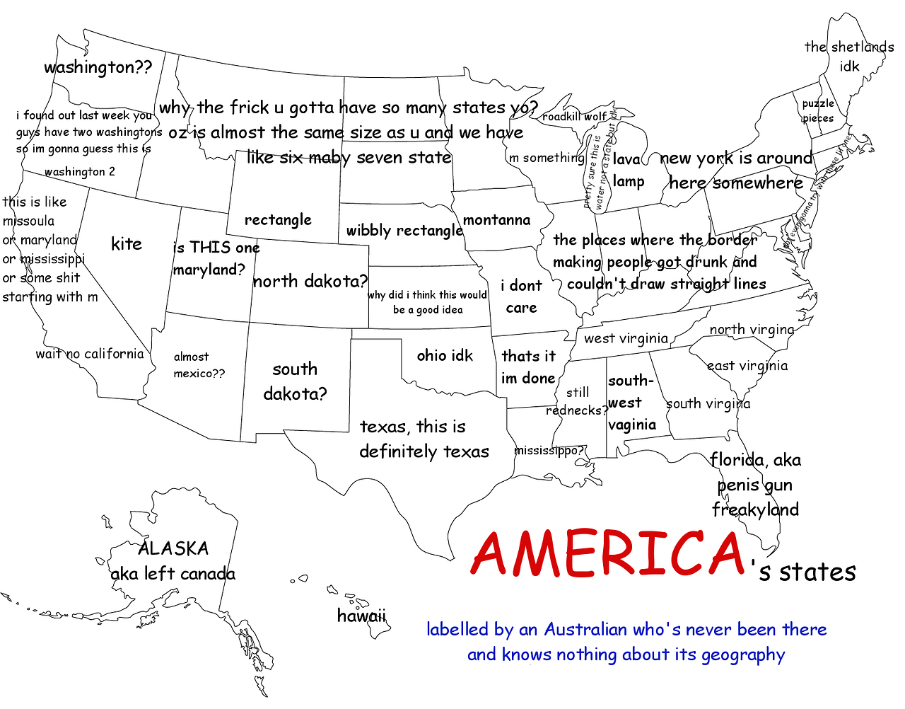 The US as labeled by an Aussie