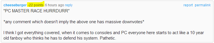 Not even worth arguing over anyone supporting either Consoles or PC. It's like arguing over soap.