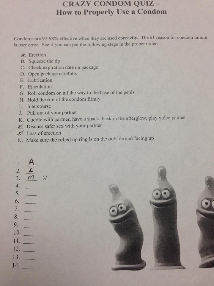 Results from a freshman class sex quiz.
