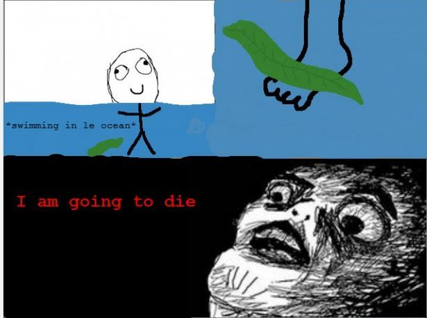 Swimming in a lake and feeling a leaf on feet