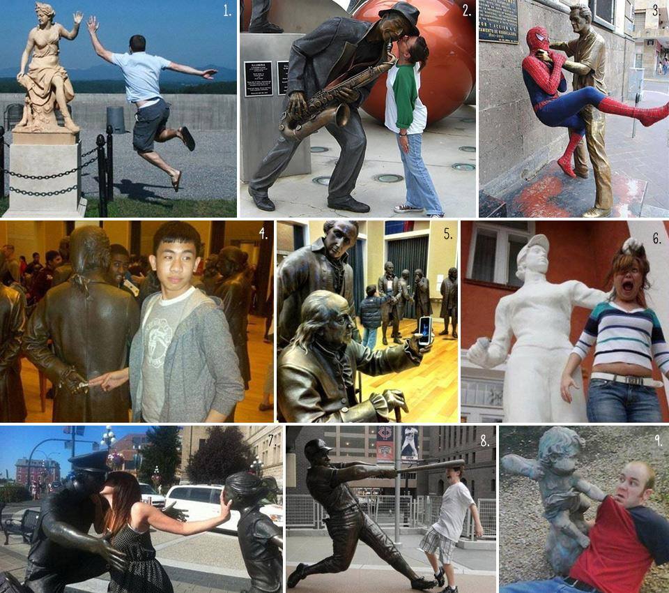 Just some people having fun with statues