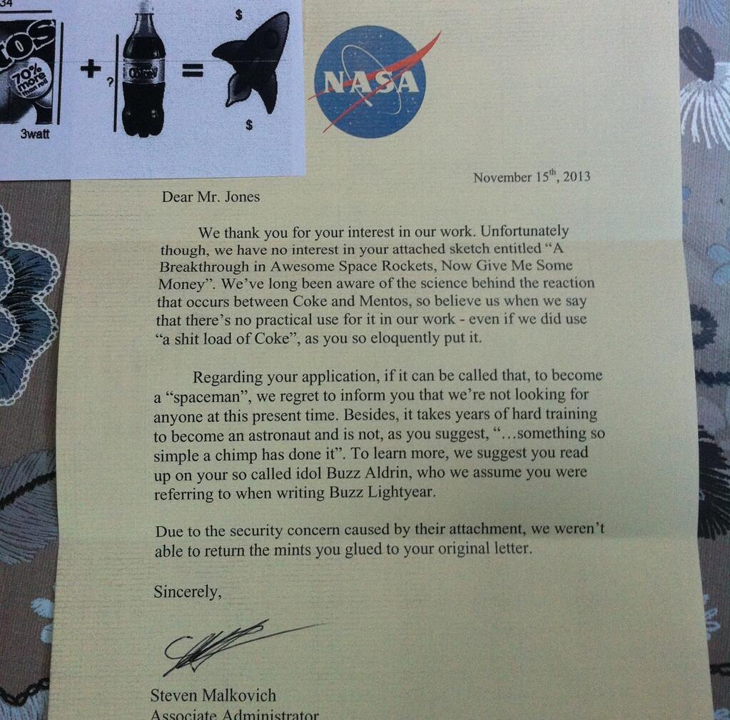 NASA responds to some random dude