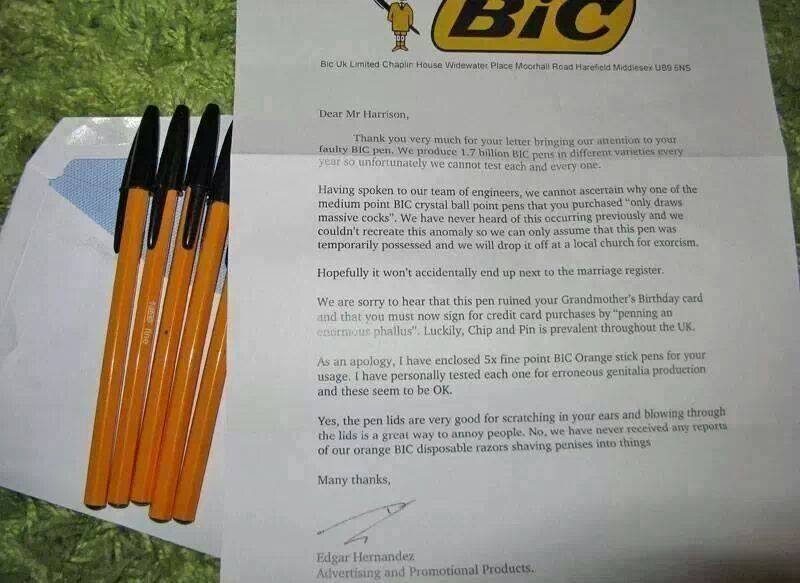 Bic Pen(is) , the perfect response.