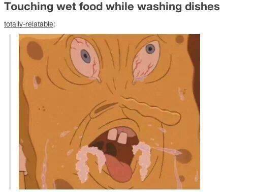 Touching wet dishes while washing food
