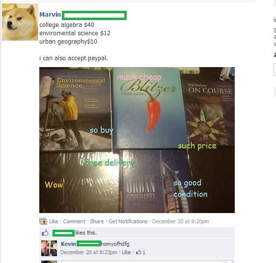 Doge selling his textbooks