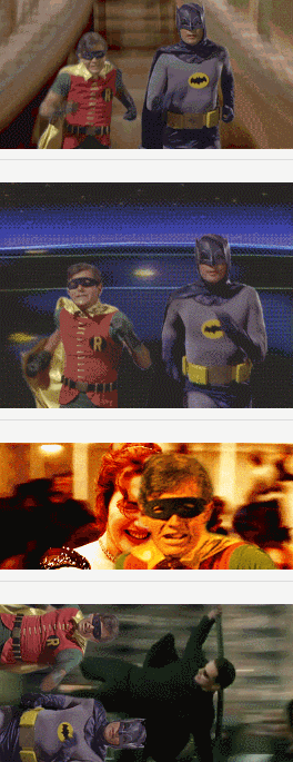 Batman & Robin running away from shit