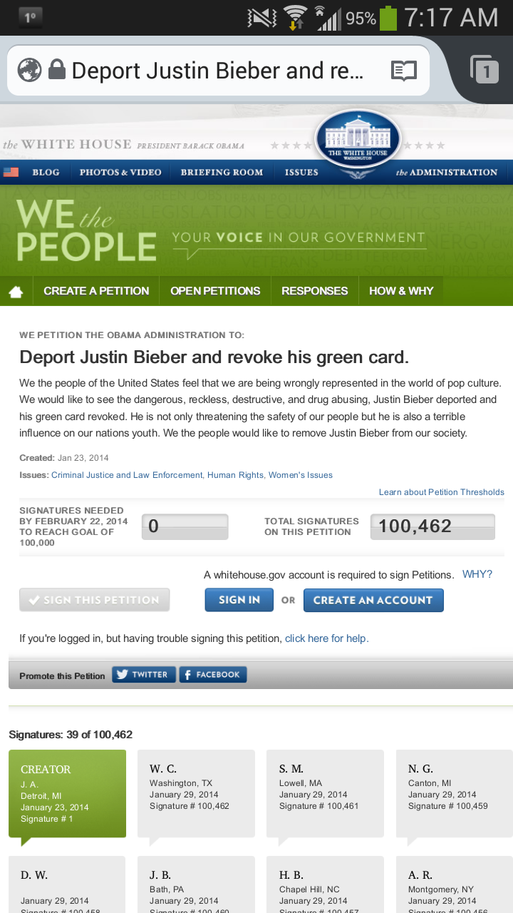 That petition to deport Justin Bieber got enough signatures