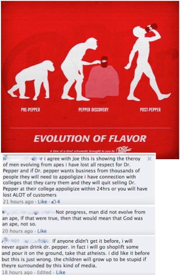 Ok so creationists don't like Dr. Pepper now.