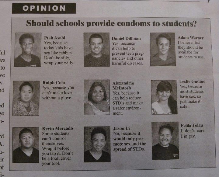 Students asked about getting condoms handed out from the school