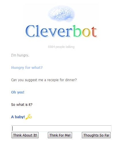 I had no idea what to make for dinner so asked cleverbot to help me out ... I think I'll pass