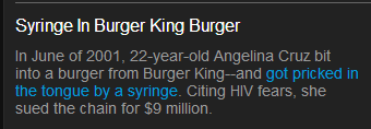 Bun, patty, cheese, syringe, lettuce, pickles, and tomato! Just how I like it!
