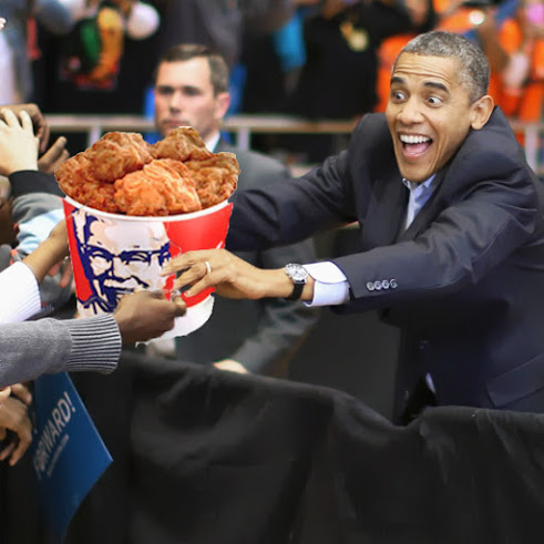 Actual photo evidence of president Obama stealing chicken from his voters